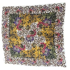 Vintage Express Silk Scarf Floral and Berry 35" Square